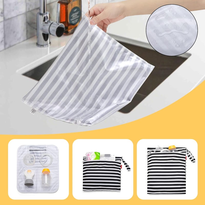 Damero Breast Pump Parts Bag, 2Pack Wet Bag for Breast Pump Parts Storage with Waterproof Mat, Black Strips - Image 3